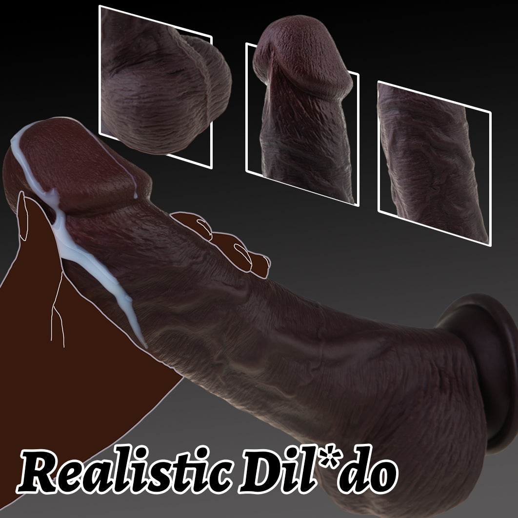 Hipgaga Dark Brown Realistic Liquid Silicone Dildo – Dual Density Male Sex Toy with Soft Skin Texture, Firm Core & Easy Cleaning