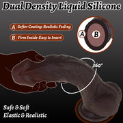 Hipgaga Dark Brown Realistic Liquid Silicone Dildo – Dual Density Male Sex Toy with Soft Skin Texture, Firm Core & Easy Cleaning