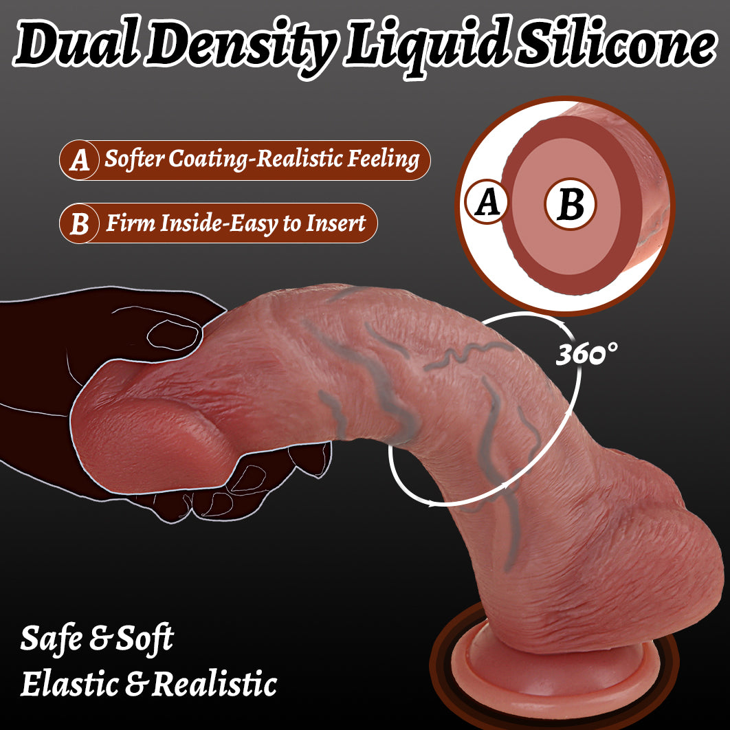 Hipgaga Tan 627g/1.4lb Realistic Liquid Silicone Dildo – Dual Density Male Sex Toy with Soft Skin Texture, Firm Core & Easy Cleaning