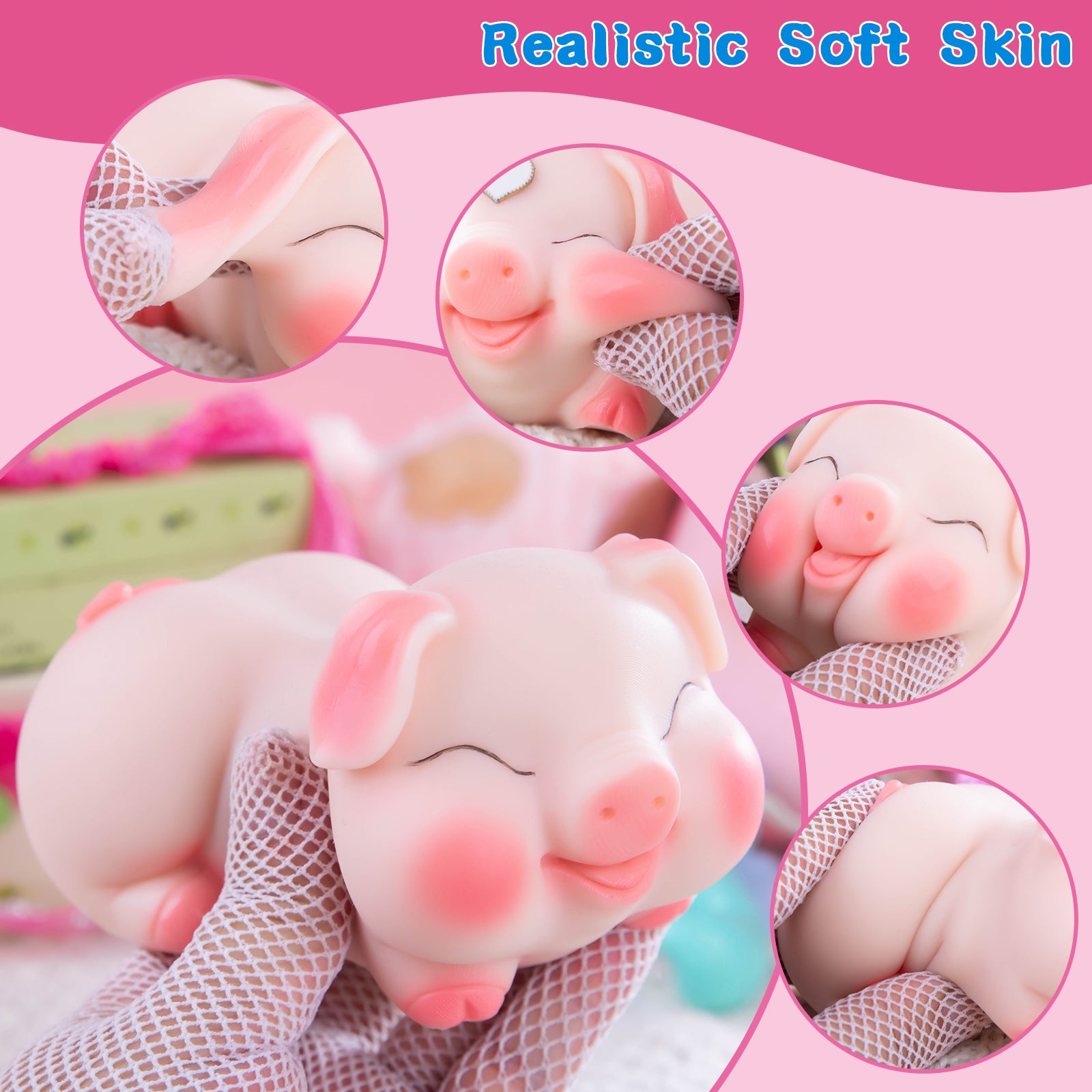Hipgaga 1.5lb Mini Piggy Squeeze Toy - Premium Silicone Animal Design with White Skin Tone, No Hole Design, Cute Shape & Portable Lightweight Gift