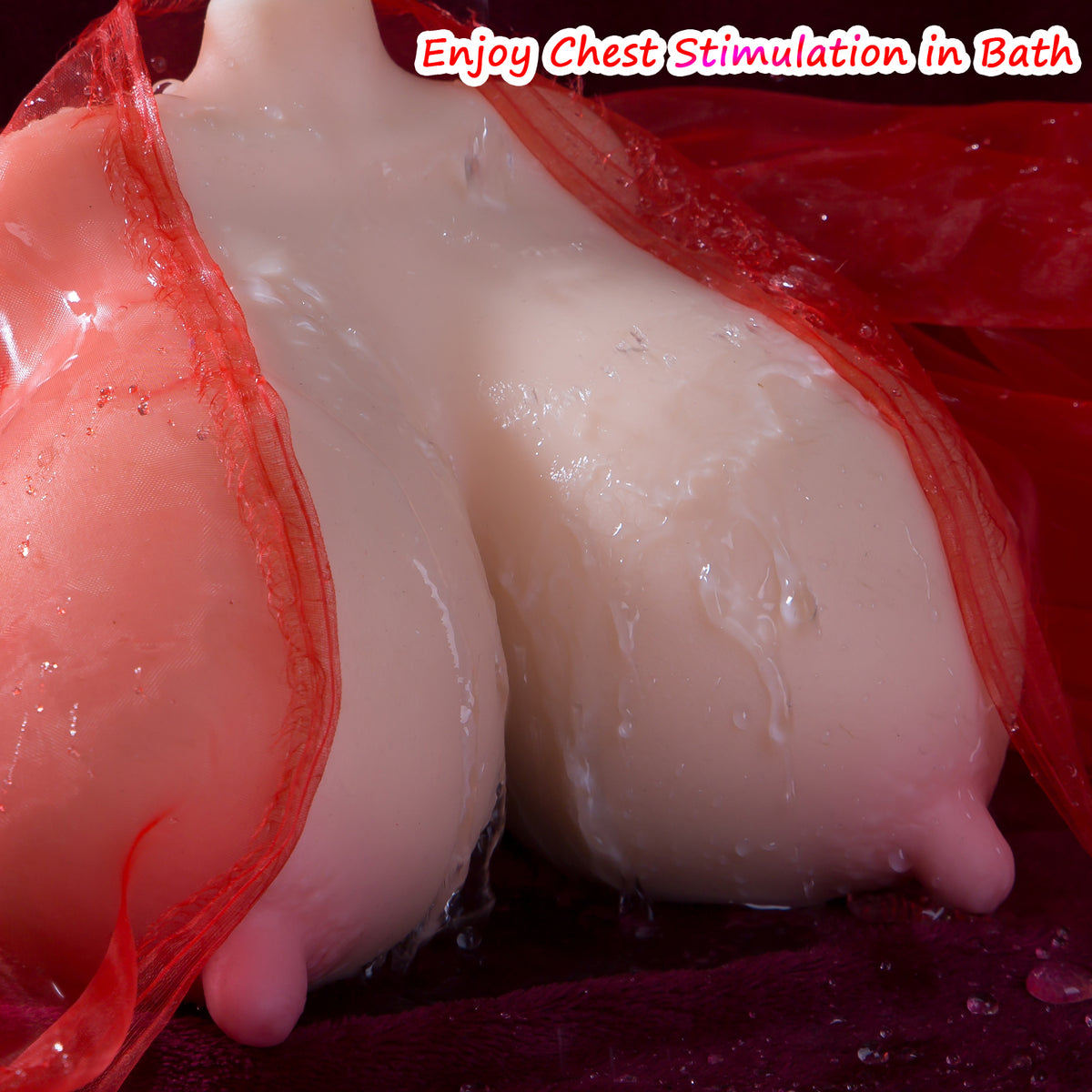 Soft jelly breast torso doll close up with realistic cleavage