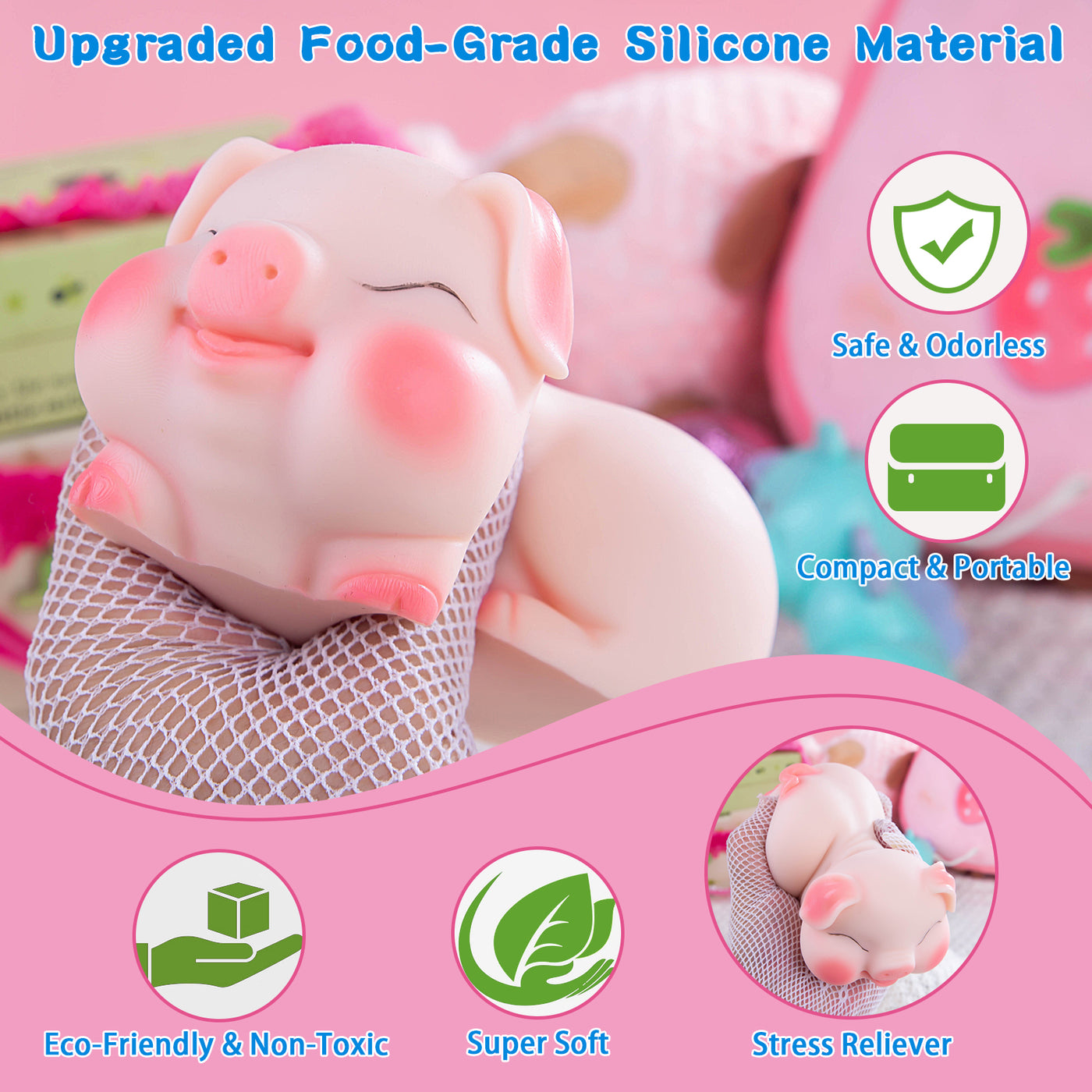 Hipgaga 1.5lb Mini Piggy Squeeze Toy - Premium Silicone Animal Design with White Skin Tone, No Hole Design, Cute Shape & Portable Lightweight Gift