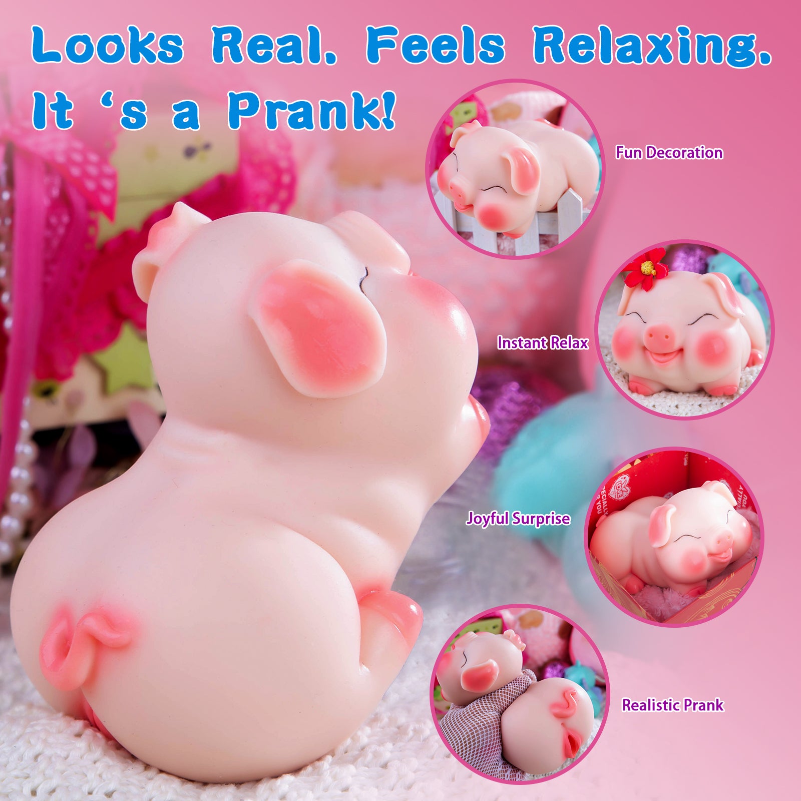 Hipgaga 1.5lb Mini Piggy Squeeze Toy - Premium Silicone Animal Design with White Skin Tone, No Hole Design, Cute Shape & Portable Lightweight Gift