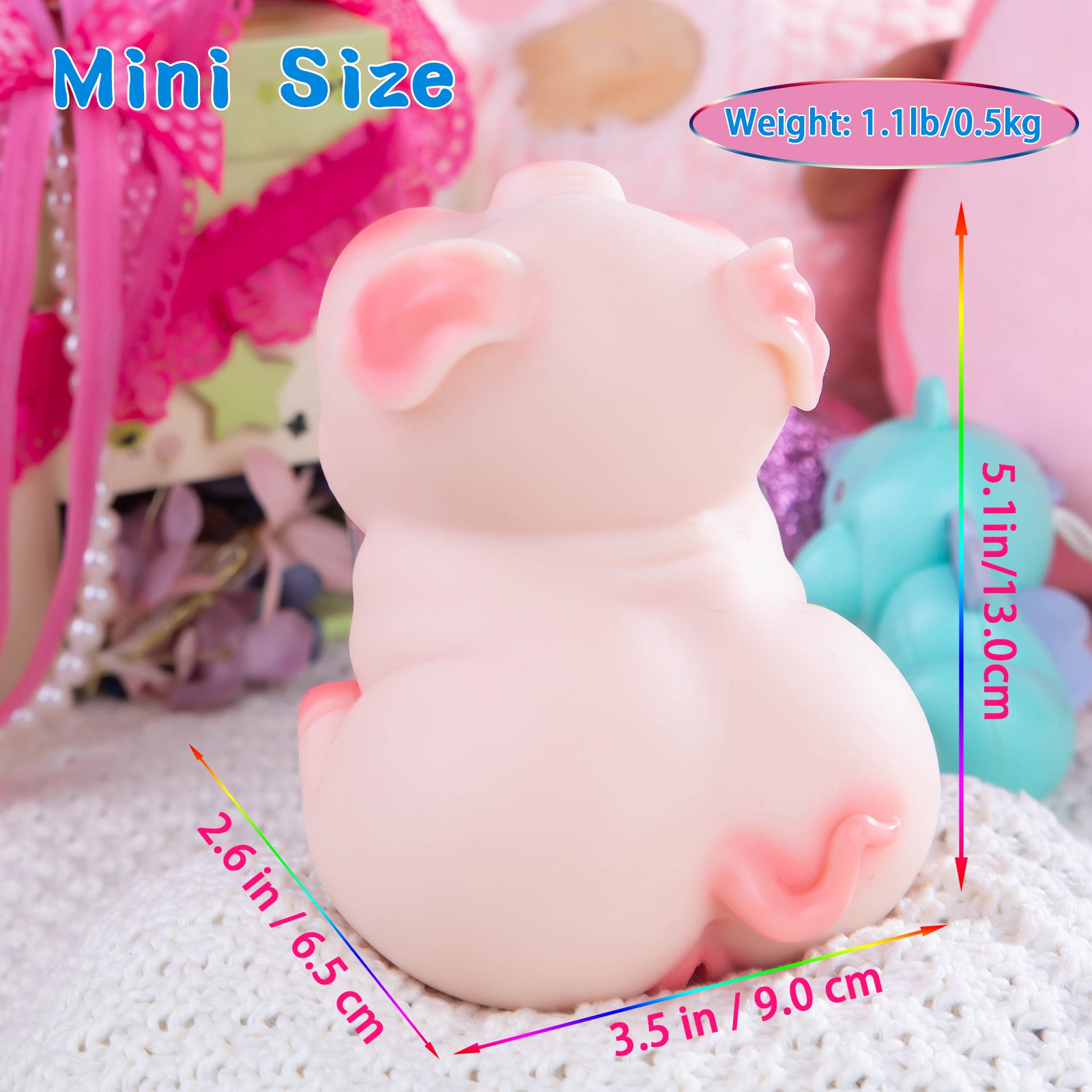Hipgaga 1.5lb Mini Piggy Squeeze Toy - Premium Silicone Animal Design with White Skin Tone, No Hole Design, Cute Shape & Portable Lightweight Gift