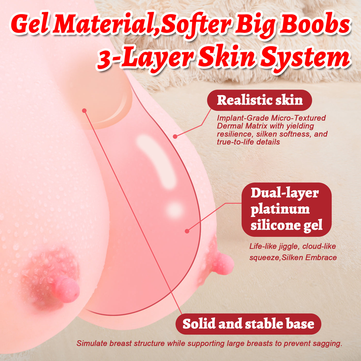 Hipgaga 8lb/3.6kg Realistic Breast Torso Sex Toy – Jelly Soft Female Breast Doll with Lifelike Skin Texture & Soft Touch