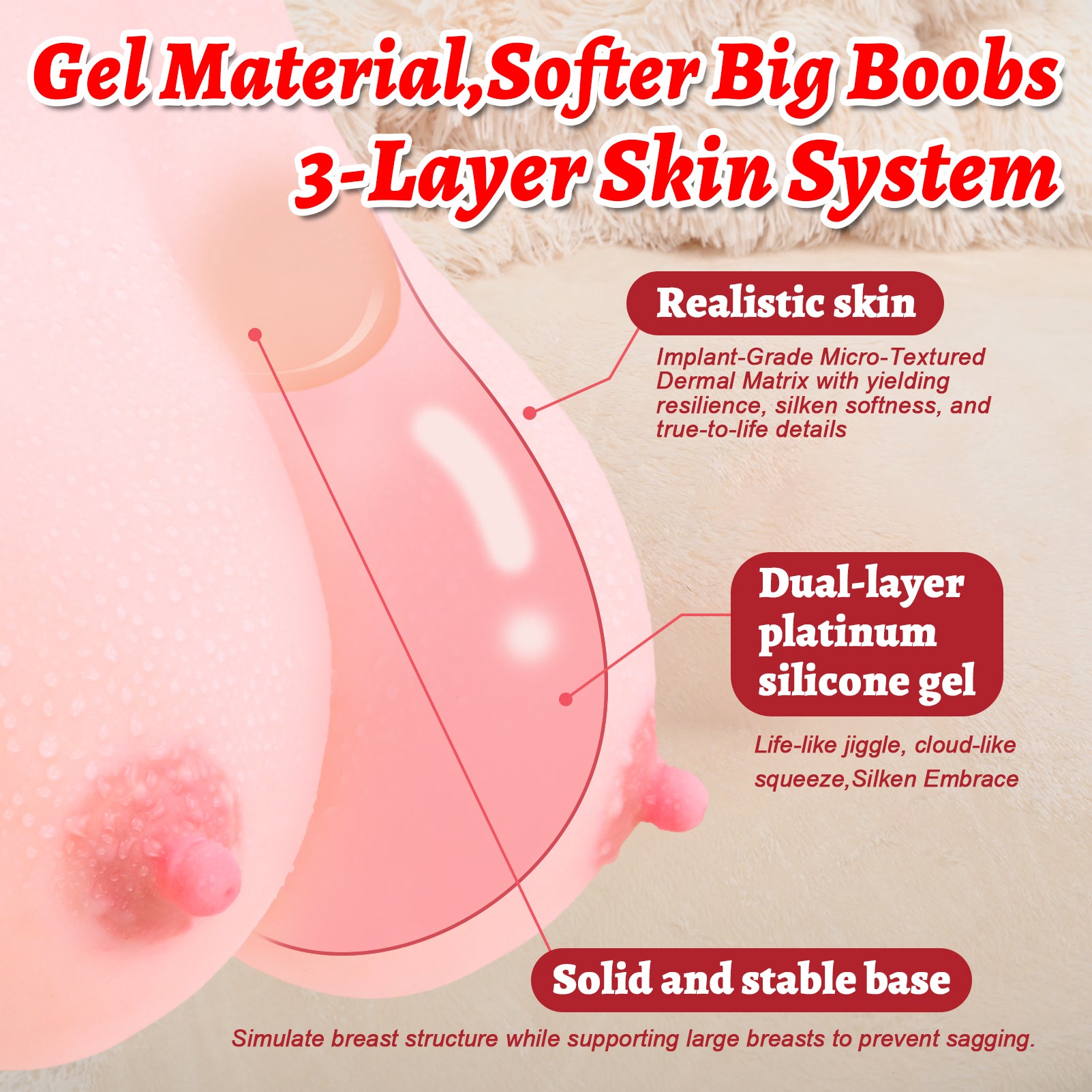 Hipgaga 8lb/3.6kg Realistic Breast Torso Sex Toy – Jelly Soft Female Breast Doll with Lifelike Skin Texture & Soft Touch