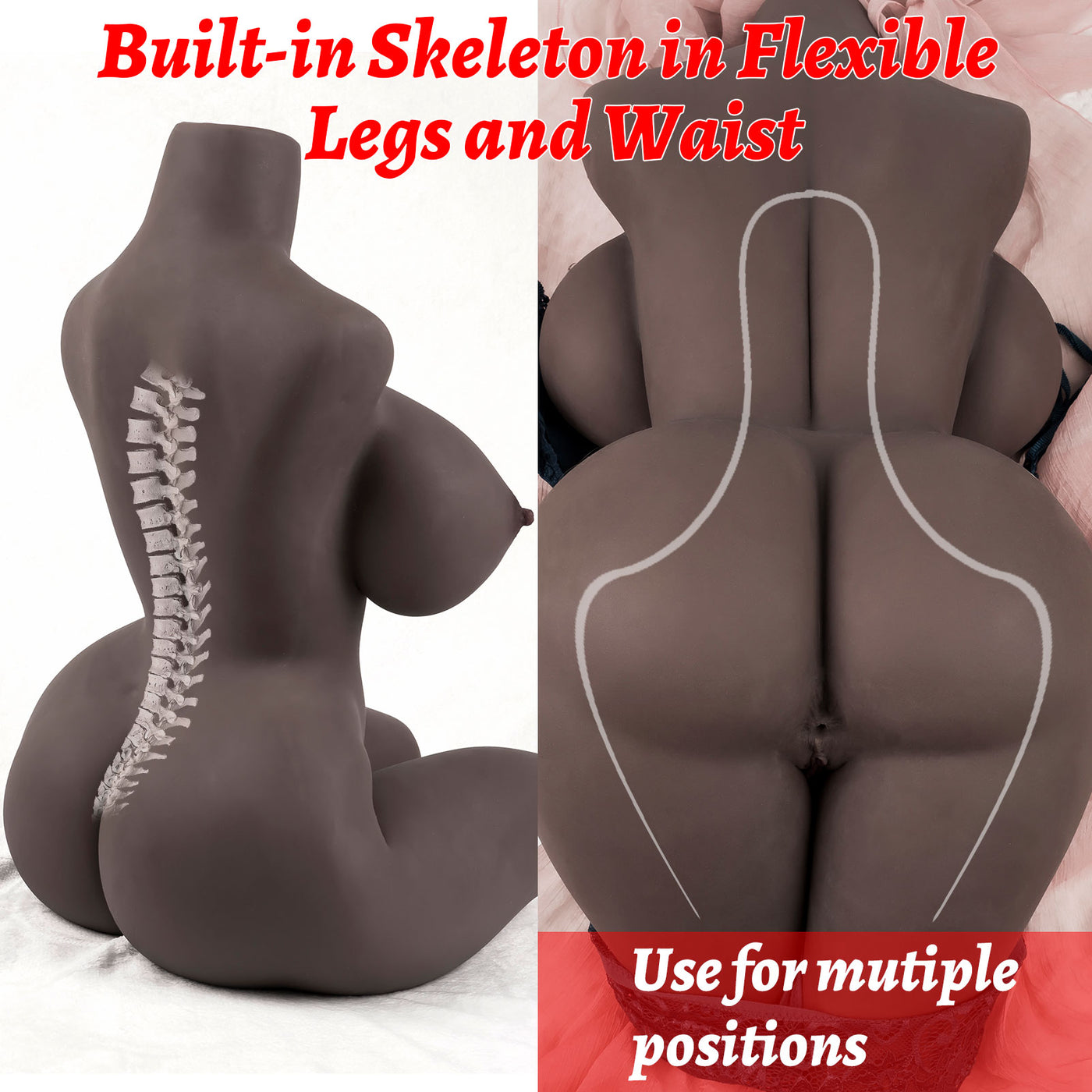 Hipgaga 38lb/17kg Realistic Female Torso Doll – Life Size Sex Toy for Men with Large Breasts, Dark Brown Skin Tone