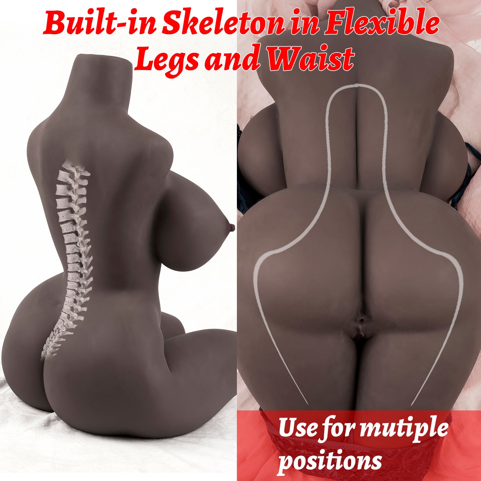 Hipgaga 38lb/17kg Realistic Female Torso Doll – Life Size Sex Toy for Men with Large Breasts, Dark Brown Skin Tone